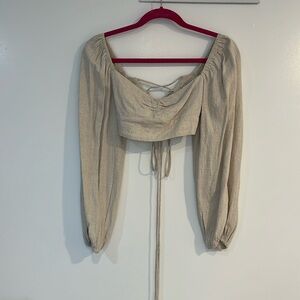 Adika crop muslin long sleeve blouse with tie back